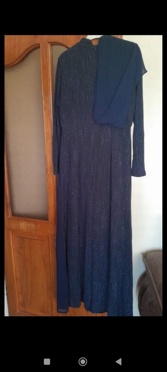 Koyu Mavi Drapeli Abiye Elbise - Görsel 2