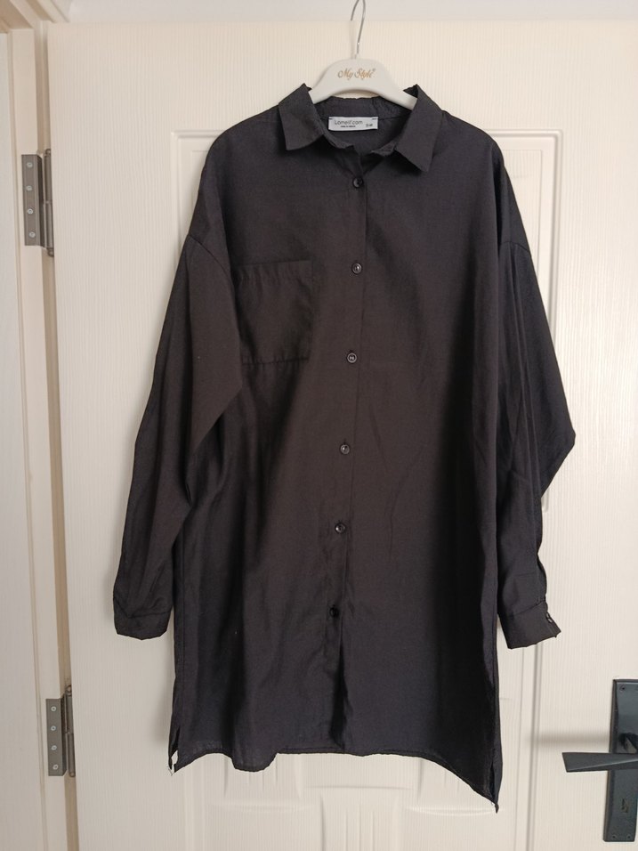 Siyah Kadın Keten Gömlek - Görsel 3