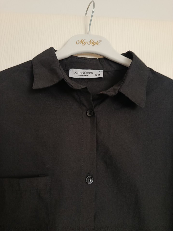 Siyah Kadın Keten Gömlek - Görsel 4