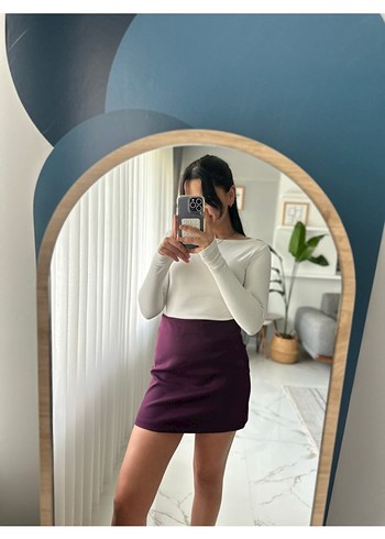 Kadın Mor Mini Etek - Görsel 3