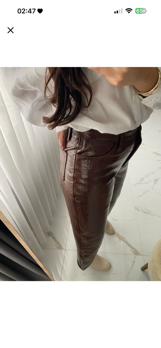 Kahverengi Deri Crocodile Desenli  Pantolon - Görsel 3