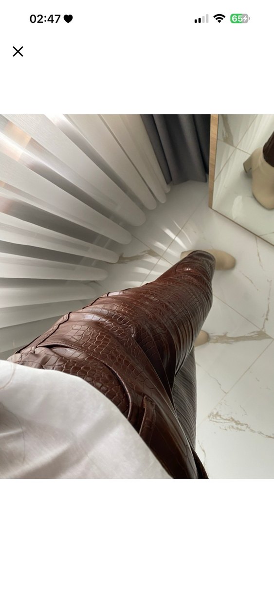 Kahverengi Deri Crocodile Desenli  Pantolon - Görsel 2