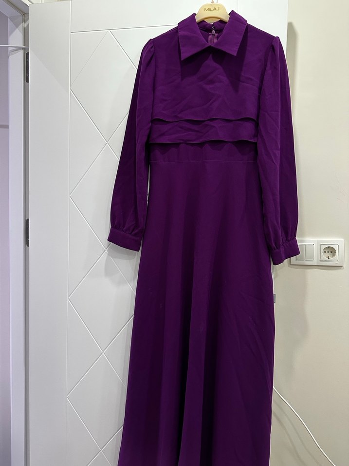 Mor Kadın Uzun Kollu Salaş Elbise - Görsel 3