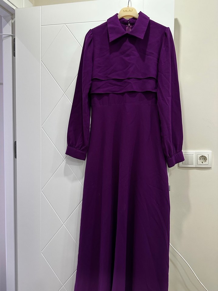 Mor Kadın Uzun Kollu Salaş Elbise - Görsel 2