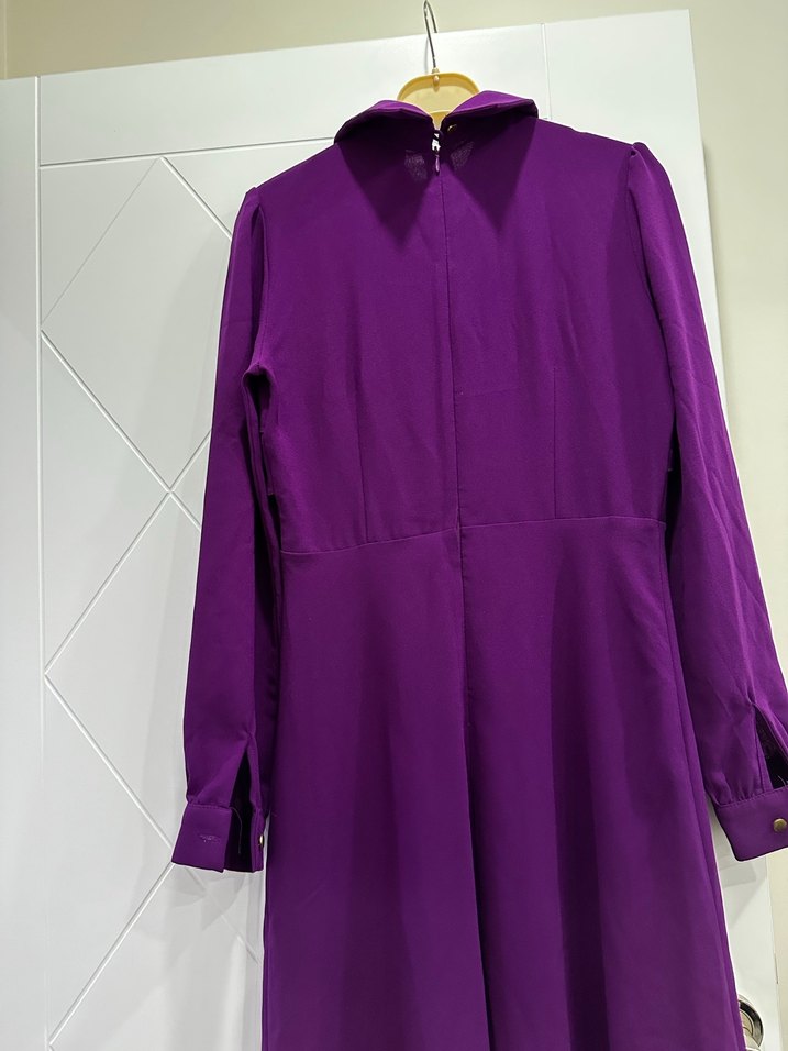 Mor Kadın Uzun Kollu Salaş Elbise - Görsel 4