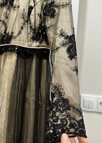 Dantel İşlemeli Uzun Siyah Gotik Elbise - Görsel 2