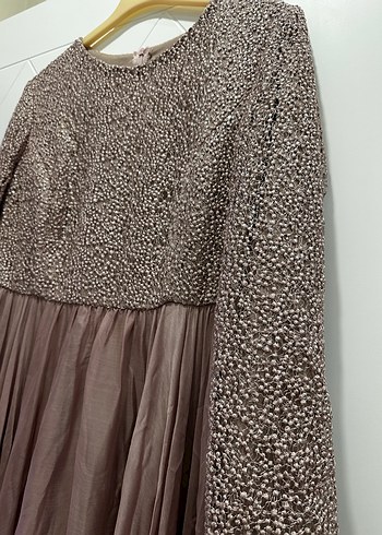 Gülkurusu Uzun Kollu Salaş Abiye Elbise - Görsel 3