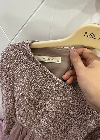 Gülkurusu Uzun Kollu Salaş Abiye Elbise - Görsel 4