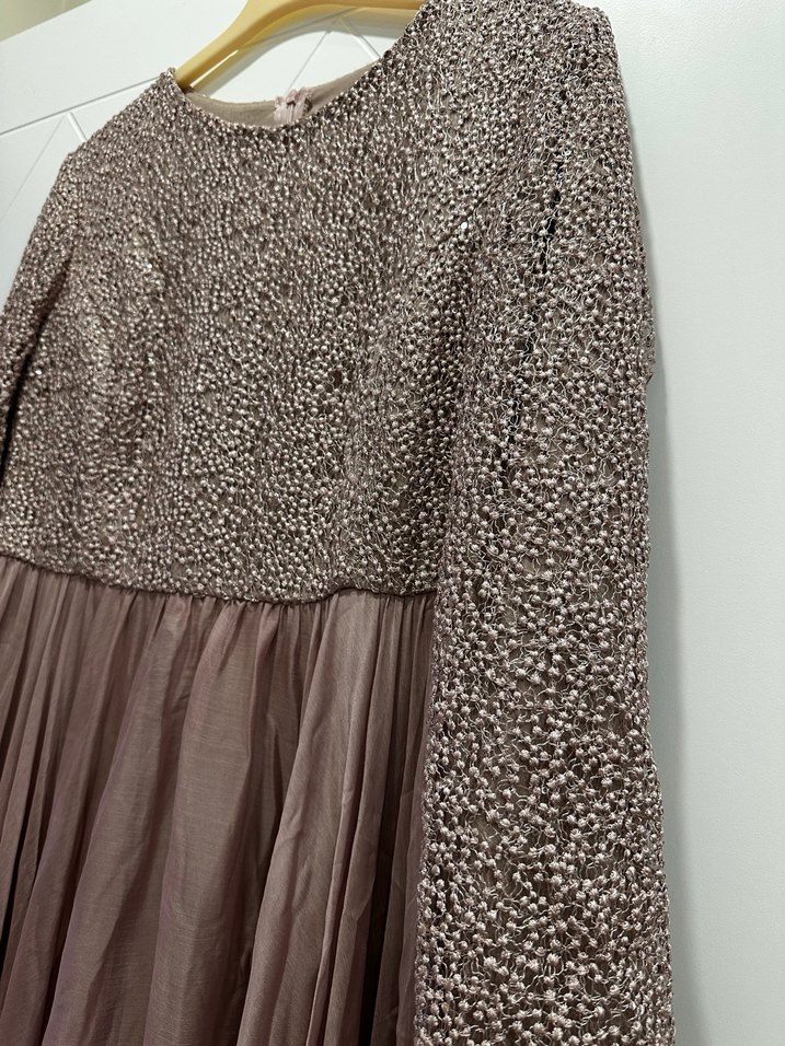 Gülkurusu Uzun Kollu Salaş Abiye Elbise - Görsel 2