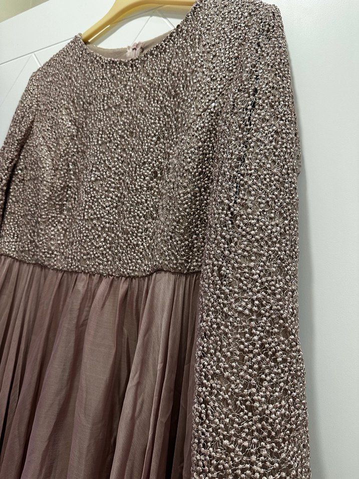 Gülkurusu Uzun Kollu Salaş Abiye Elbise - Görsel 3