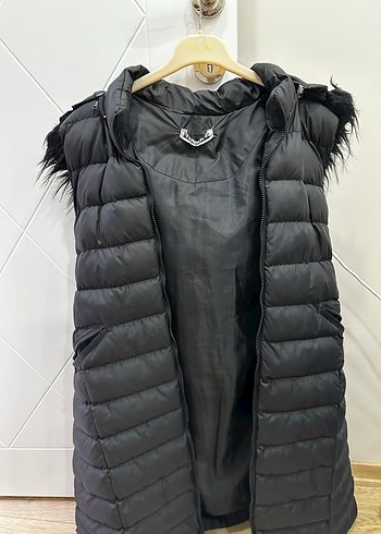 Kürk Detaylı Siyah Uzun Kadın Yelek - Görsel 3