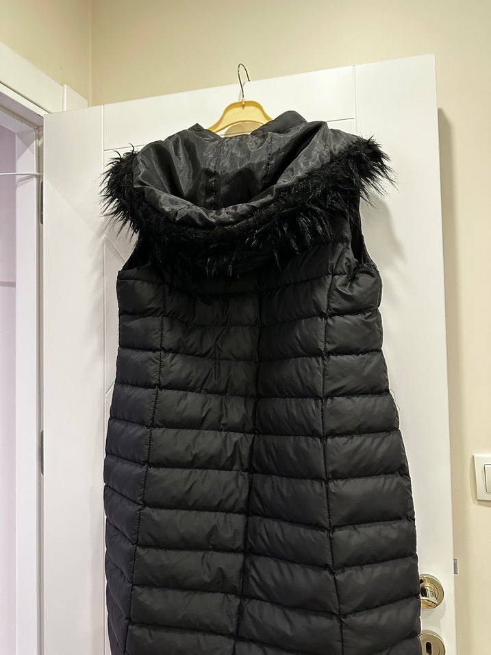 Kürk Detaylı Siyah Uzun Kadın Yelek - Görsel 2