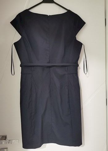 Lacivert V Yakalı Kemerli Midi Elbise - Görsel 2