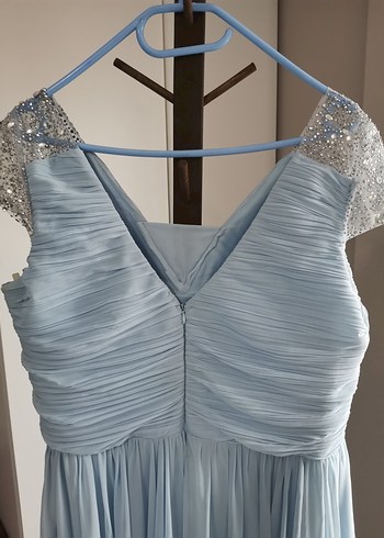 Mavi Drapeli tül Uzun Abiye Elbise - Görsel 3