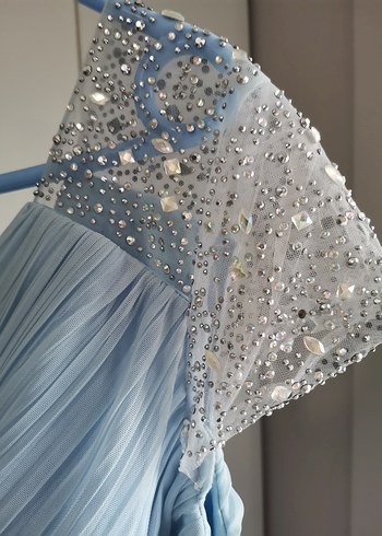 Mavi Drapeli tül Uzun Abiye Elbise - Görsel 5