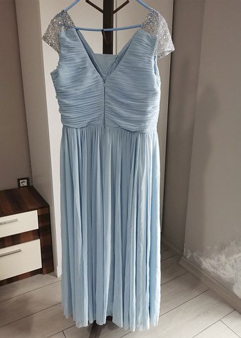 Mavi Drapeli tül Uzun Abiye Elbise - Görsel 2