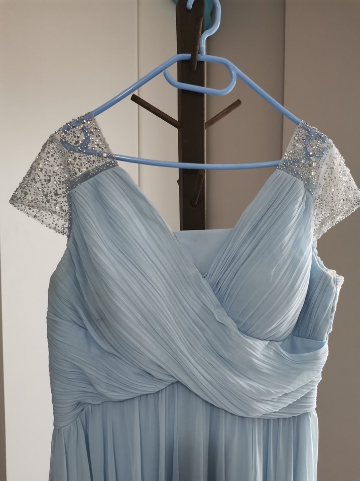 Mavi Drapeli tül Uzun Abiye Elbise - Görsel 4