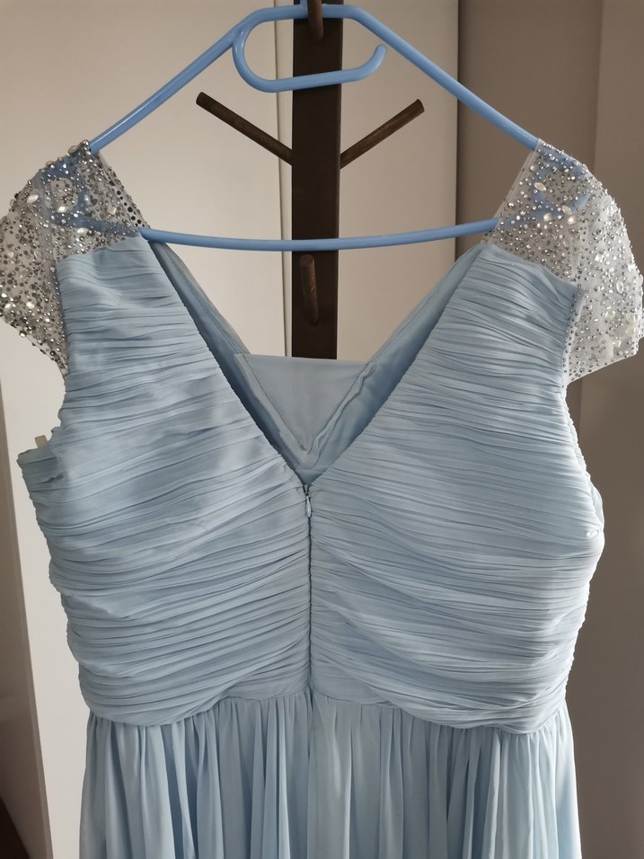 Mavi Drapeli tül Uzun Abiye Elbise - Görsel 3