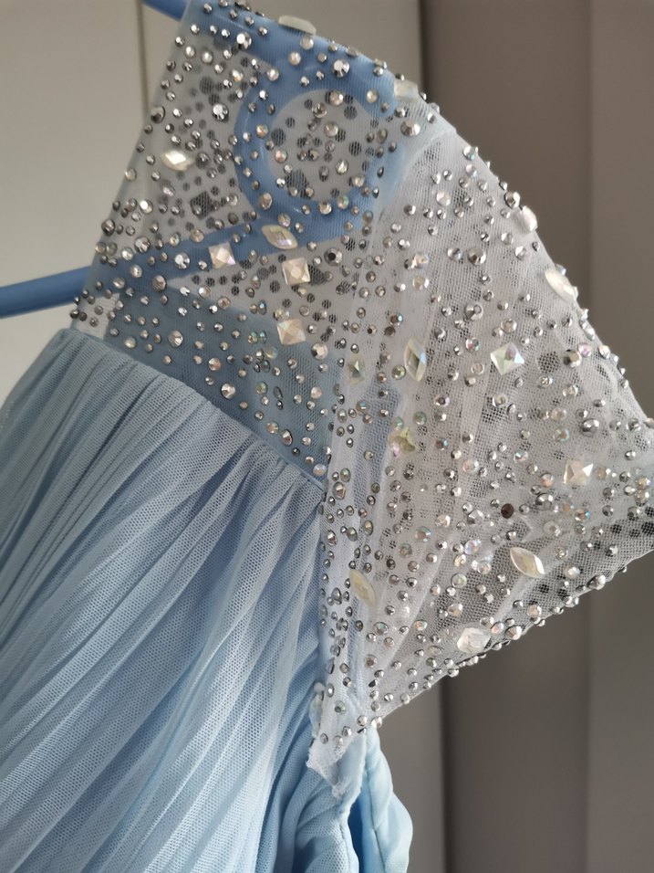 Mavi Drapeli tül Uzun Abiye Elbise - Görsel 5