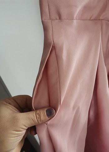 Pudra Renk Drapeli Uzun Abiye Elbise - Görsel 9