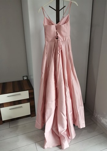 Pudra Renk Drapeli Uzun Abiye Elbise - Görsel 11