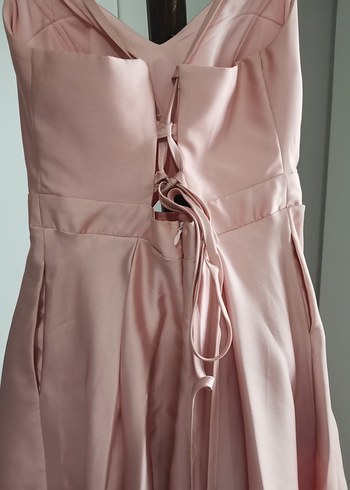 Pudra Renk Drapeli Uzun Abiye Elbise - Görsel 8