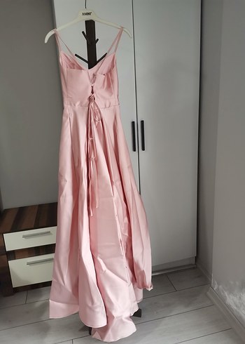 Pudra Renk Drapeli Uzun Abiye Elbise - Görsel 2