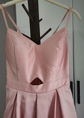 Pudra Renk Drapeli Uzun Abiye Elbise - Görsel 4