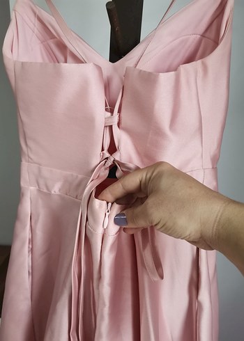 Pudra Renk Drapeli Uzun Abiye Elbise - Görsel 12