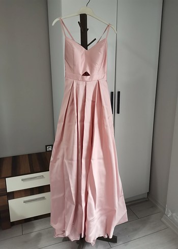 Pudra Renk Drapeli Uzun Abiye Elbise - Görsel 3