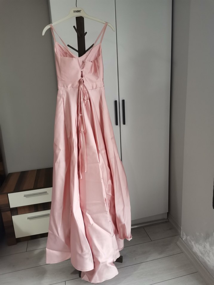 Pudra Renk Drapeli Uzun Abiye Elbise - Görsel 2