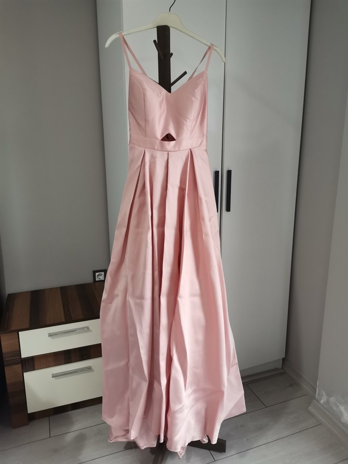 Pudra Renk Drapeli Uzun Abiye Elbise - Görsel 3