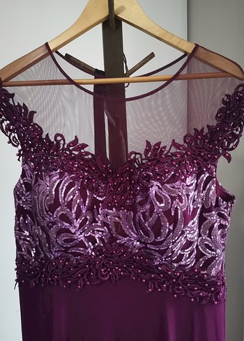 Leonessa Mor Uzun Dantel Detaylı Abiye Elbise - Görsel 3