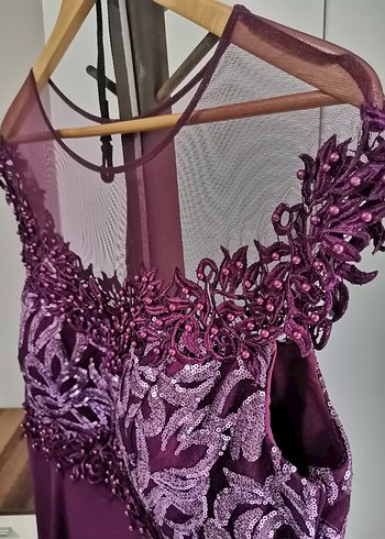 Leonessa Mor Uzun Dantel Detaylı Abiye Elbise - Görsel 7