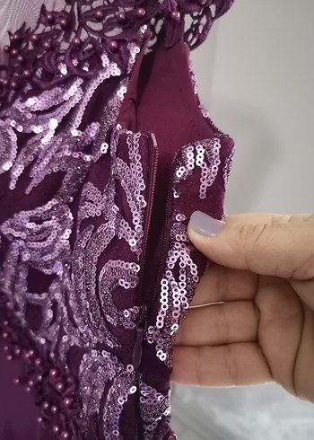 Leonessa Mor Uzun Dantel Detaylı Abiye Elbise - Görsel 5