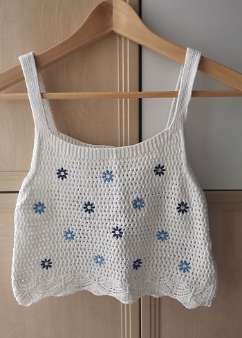 Nakışlı Beyaz Örgü Kadın Crop - Görsel 2