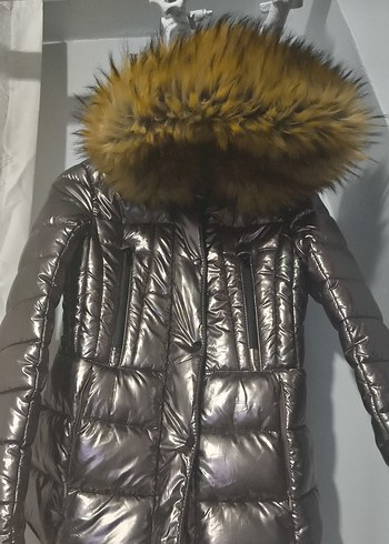 Gri Parlak Kürklü Kadın Kışlık Mont - Görsel 4