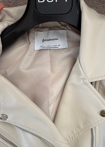 Stradivarius Bej Deri Ceket, Fermuarlı, Midi Boy - Görsel 2