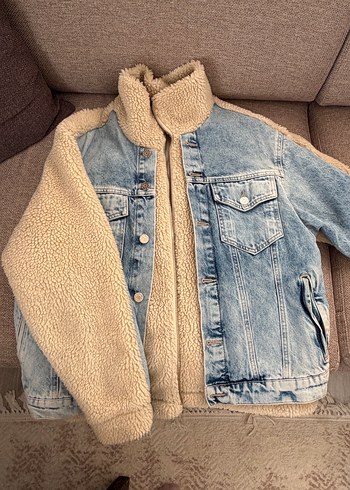 Kahverengi Kürklü Gri Denim Ceket - Görsel 2