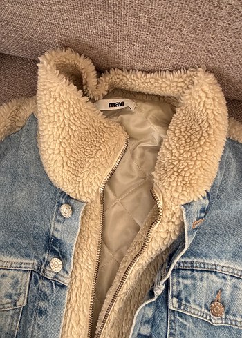 Kahverengi Kürklü Gri Denim Ceket - Görsel 3