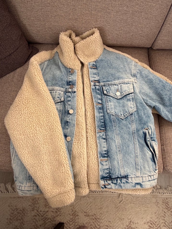 Kahverengi Kürklü Gri Denim Ceket - Görsel 2