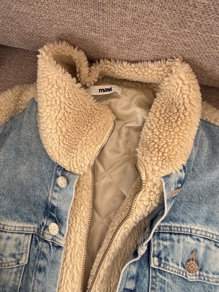 Kahverengi Kürklü Gri Denim Ceket - Görsel 3