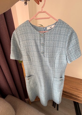 Düğmeli Gri Midi Kadın Triko Elbise - Görsel 2