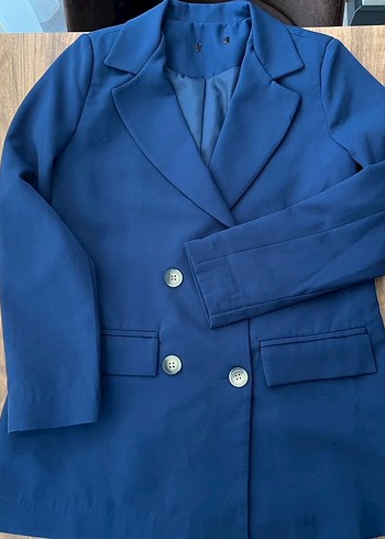 Düğmeli Mavi Kadın Blazer Ceket - Görsel 2