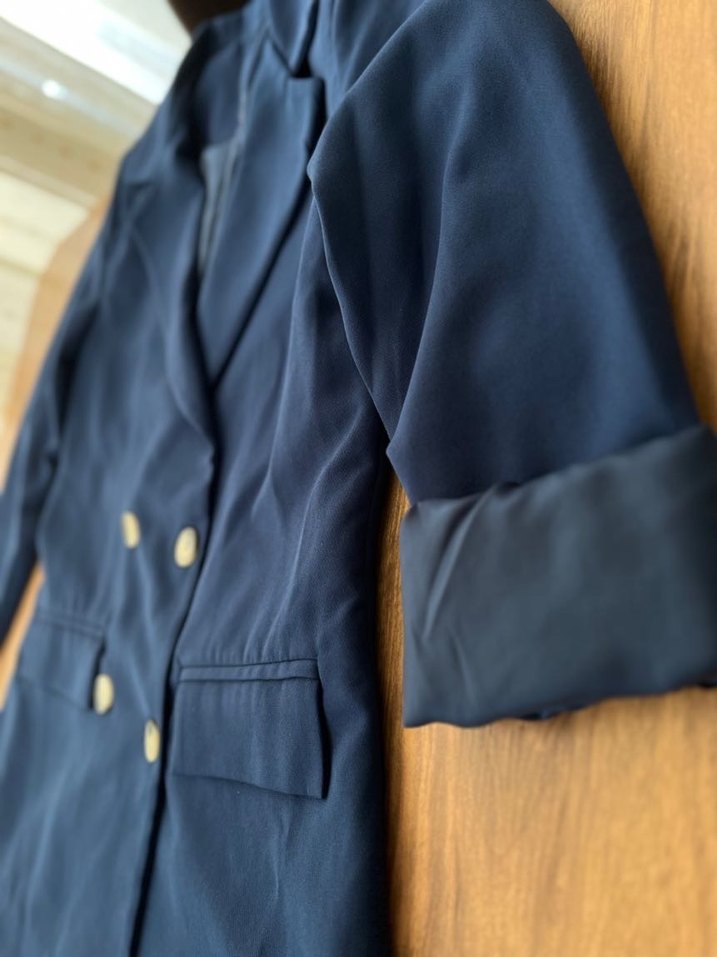 Düğmeli Mavi Kadın Blazer Ceket - Görsel 3