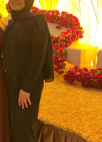 Uzun Siyah Drapeli Elbise - Görsel 2