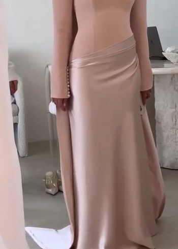 Pembe Uzun Kollu Abiye Elbise - Görsel 5