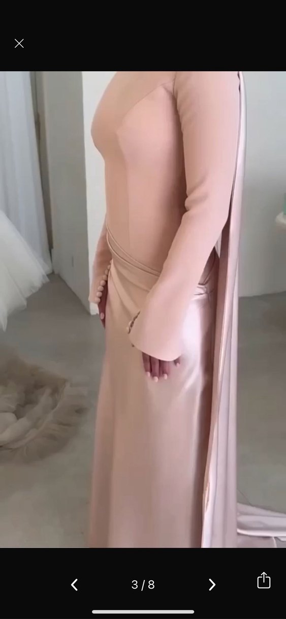 Pembe Uzun Kollu Abiye Elbise - Görsel 3