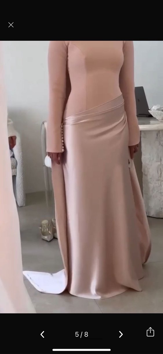 Pembe Uzun Kollu Abiye Elbise - Görsel 5