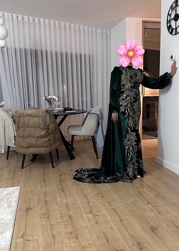 Siyah Uzun Kollu Etnik Desenli Henna Elbisesi - Görsel 4